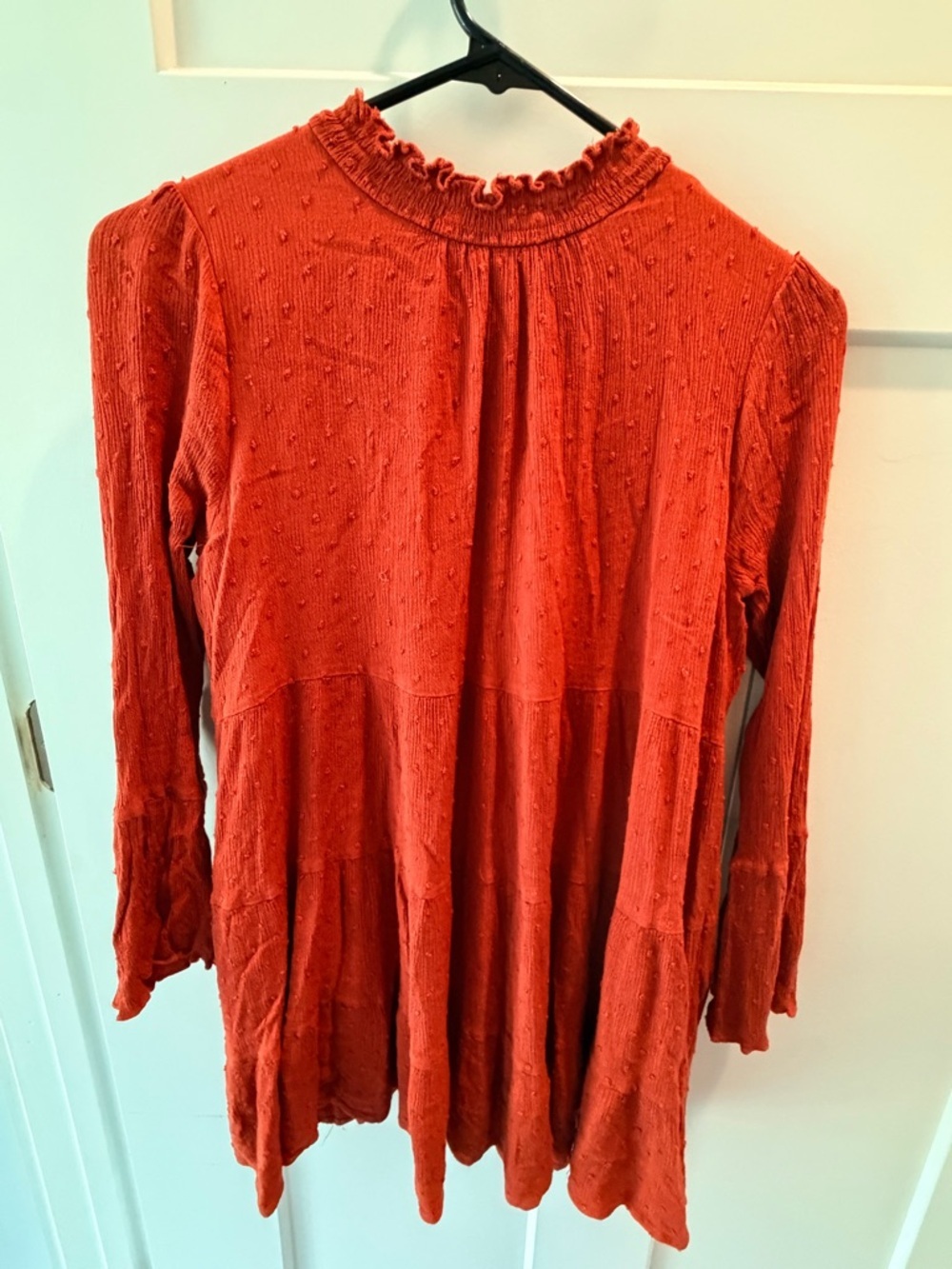Altar’d State Top S Rust Boho Tiered Swiss Dot Ruffle Neck Long Sleeve Blouse